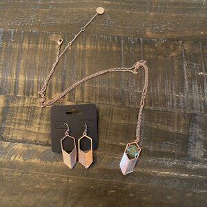 New Mint Mongoose Rose Gold Colored Necklace and Earring Set Green Stone